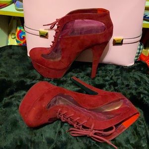 Maroon Mesh Window Lace Up Booties Size 10